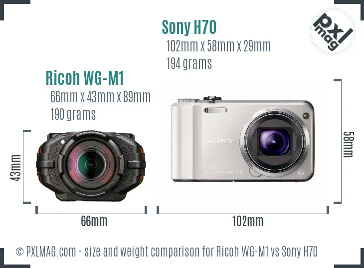 Ricoh WG-M1 vs Sony H70 size comparison