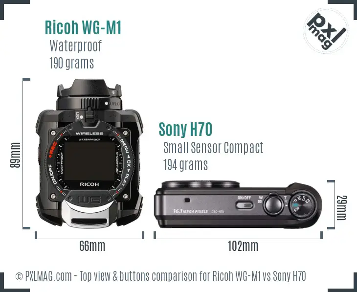 Ricoh WG-M1 vs Sony H70 top view buttons comparison