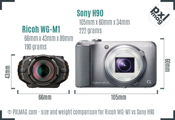 Ricoh WG-M1 vs Sony H90 size comparison