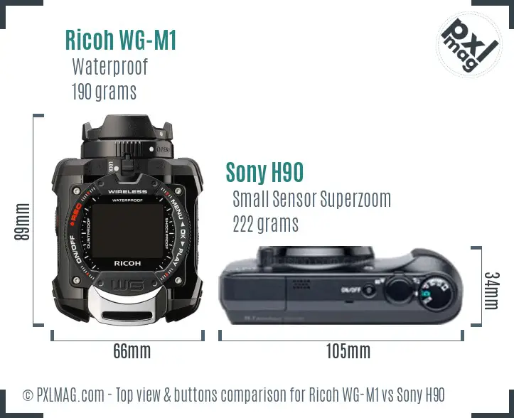 Ricoh WG-M1 vs Sony H90 top view buttons comparison