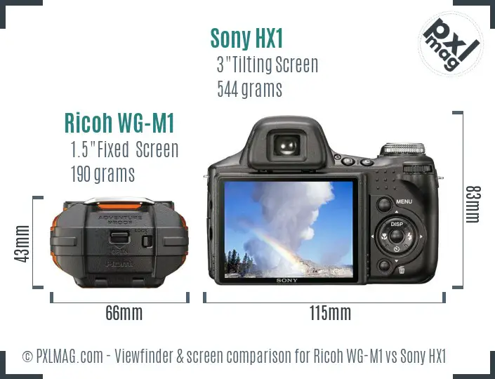 Ricoh WG-M1 vs Sony HX1 Screen and Viewfinder comparison