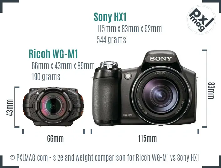 Ricoh WG-M1 vs Sony HX1 size comparison