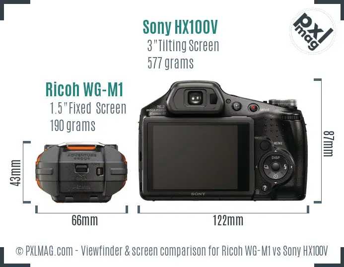 Ricoh WG-M1 vs Sony HX100V Screen and Viewfinder comparison