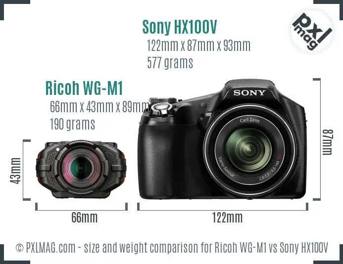 Ricoh WG-M1 vs Sony HX100V size comparison