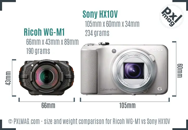 Ricoh WG-M1 vs Sony HX10V size comparison