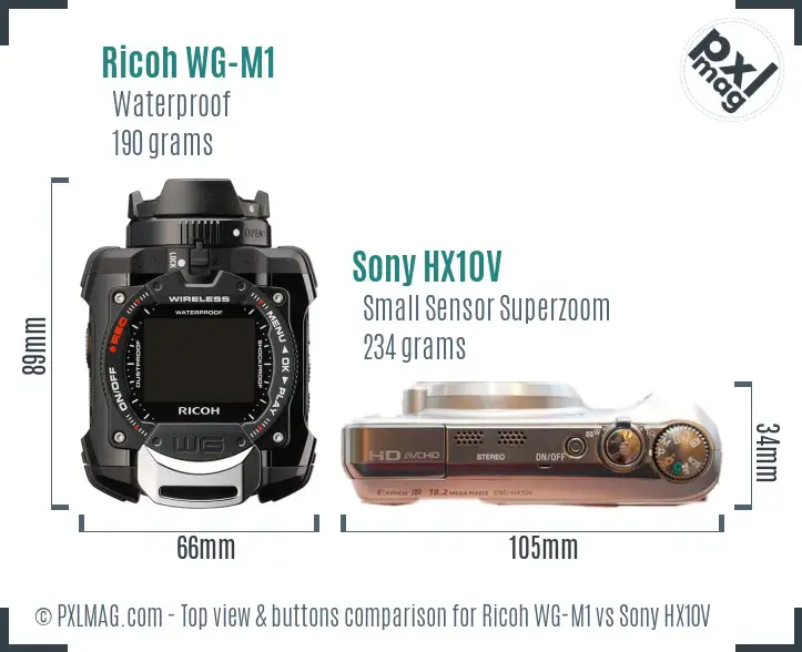 Ricoh WG-M1 vs Sony HX10V top view buttons comparison