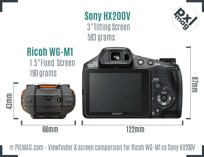 Ricoh WG-M1 vs Sony HX200V Screen and Viewfinder comparison