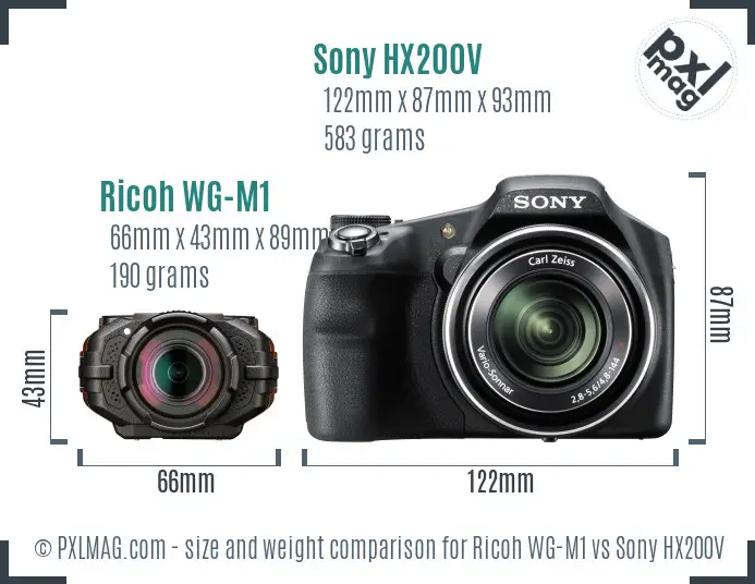 Ricoh WG-M1 vs Sony HX200V size comparison