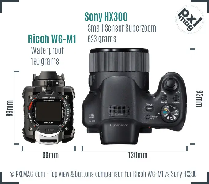 Ricoh WG-M1 vs Sony HX300 top view buttons comparison