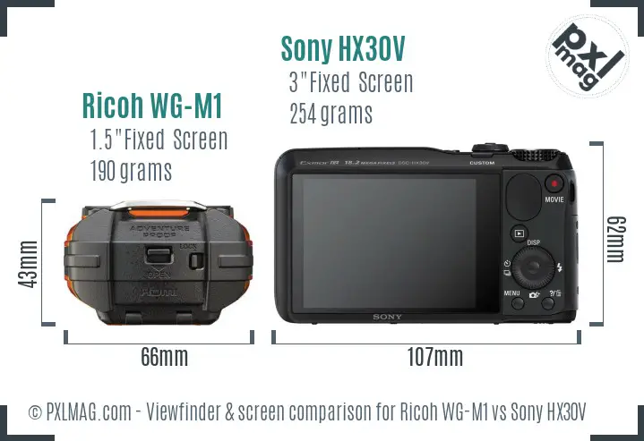 Ricoh WG-M1 vs Sony HX30V Screen and Viewfinder comparison