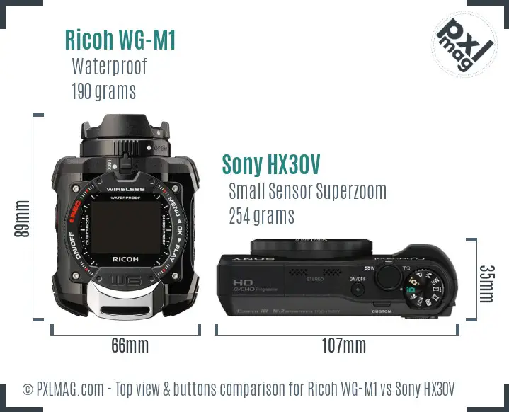 Ricoh WG-M1 vs Sony HX30V top view buttons comparison