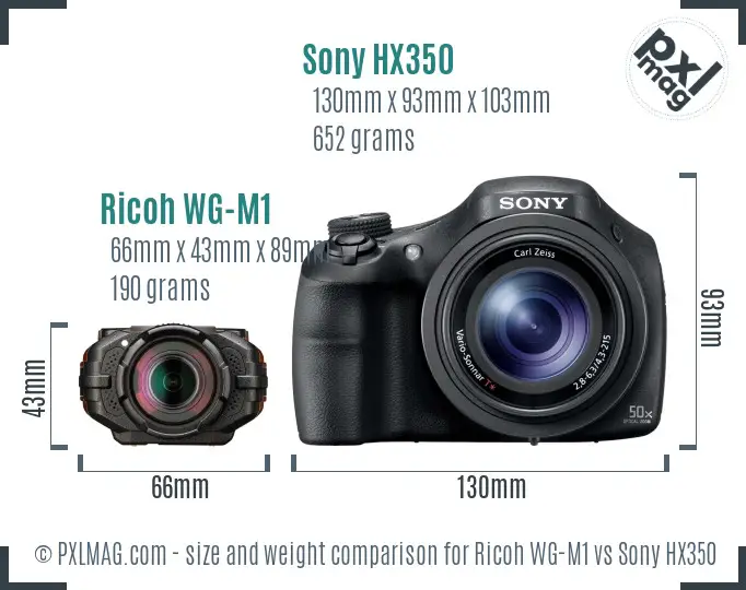 Ricoh WG-M1 vs Sony HX350 size comparison