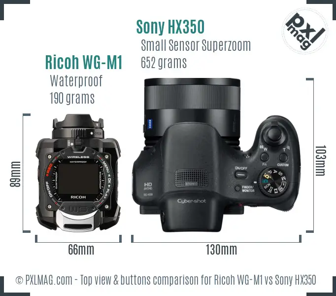 Ricoh WG-M1 vs Sony HX350 top view buttons comparison