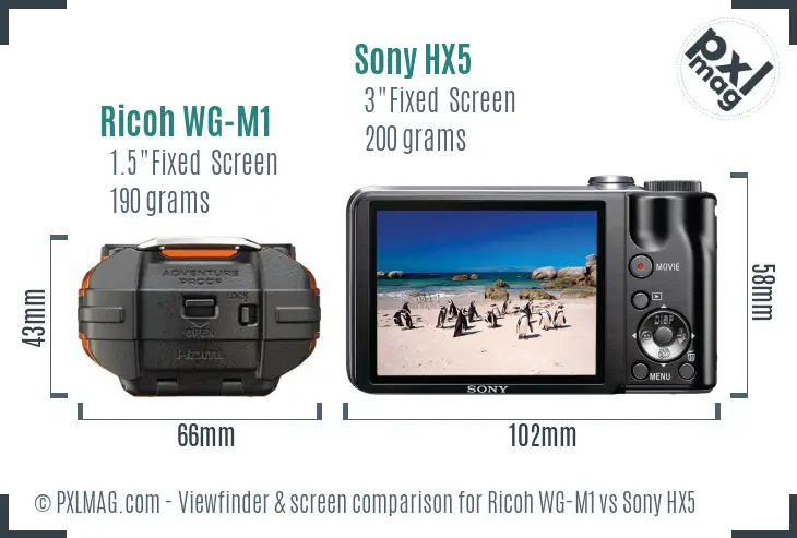 Ricoh WG-M1 vs Sony HX5 Screen and Viewfinder comparison Ricoh WG-M1 vs Sony HX5 Screen and Viewfinder comparison