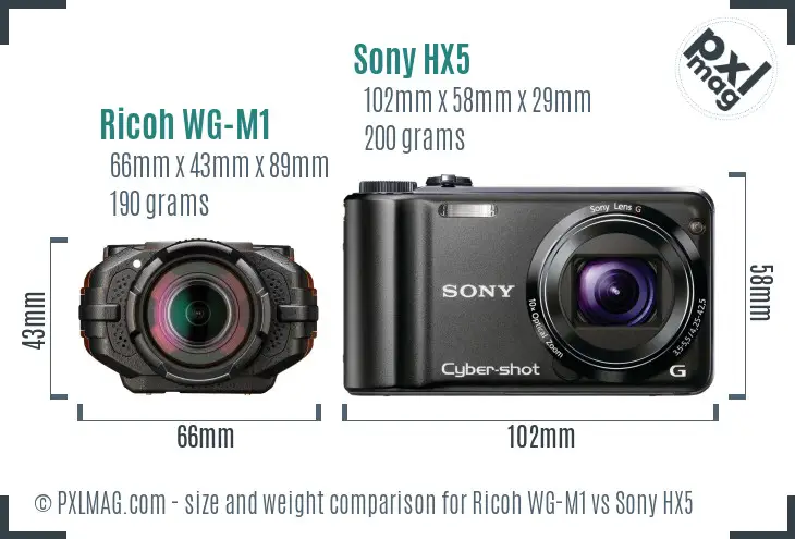 Ricoh WG-M1 vs Sony HX5 size comparison Ricoh WG-M1 vs Sony HX5 size comparison