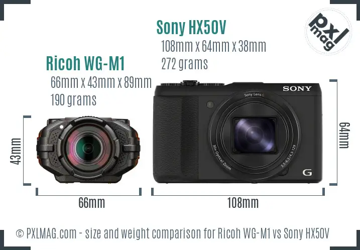 Ricoh WG-M1 vs Sony HX50V size comparison