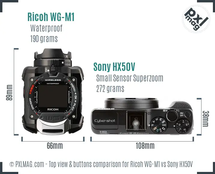 Ricoh WG-M1 vs Sony HX50V top view buttons comparison