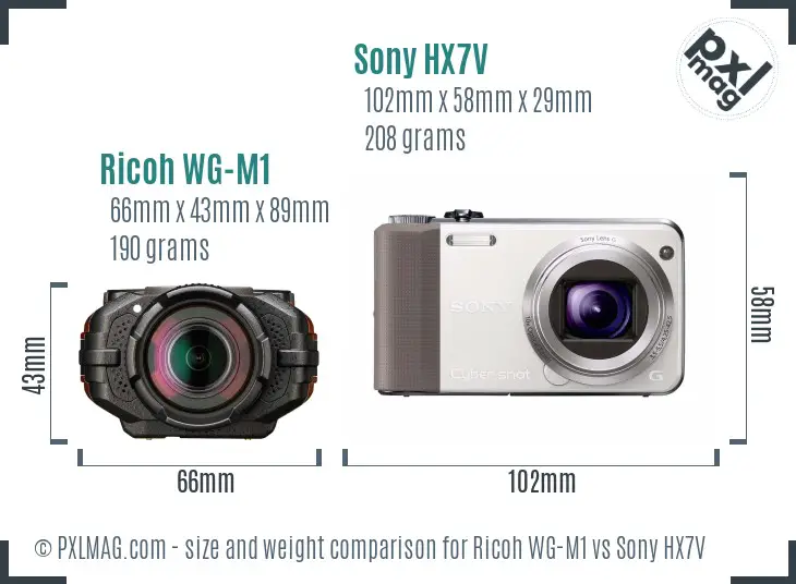 Ricoh WG-M1 vs Sony HX7V size comparison