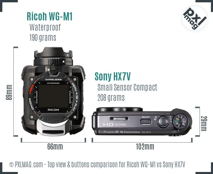 Ricoh WG-M1 vs Sony HX7V top view buttons comparison