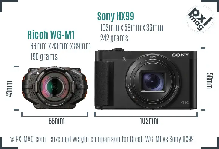 Ricoh WG-M1 vs Sony HX99 size comparison