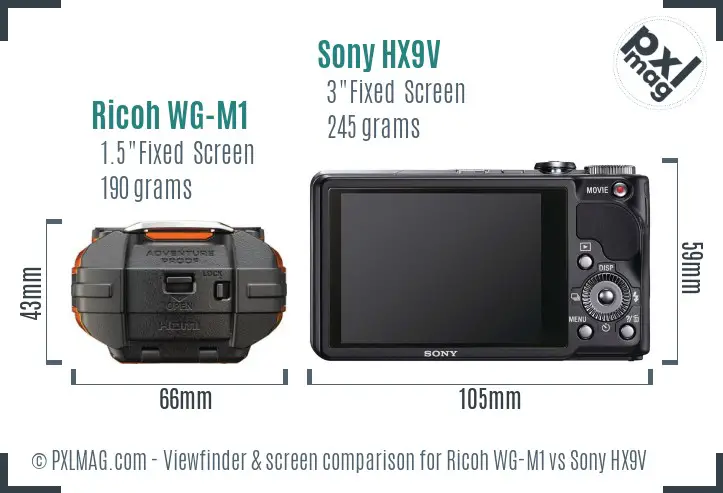 Ricoh WG-M1 vs Sony HX9V Screen and Viewfinder comparison