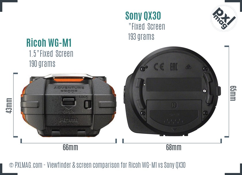Ricoh WG-M1 vs Sony QX30 Screen and Viewfinder comparison