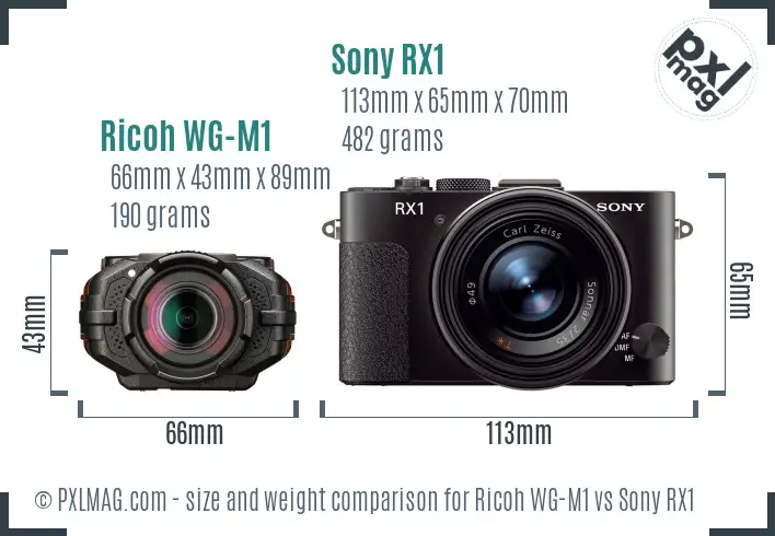 Ricoh WG-M1 vs Sony RX1 size comparison