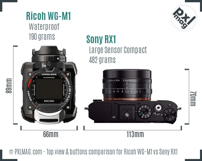 Ricoh WG-M1 vs Sony RX1 top view buttons comparison