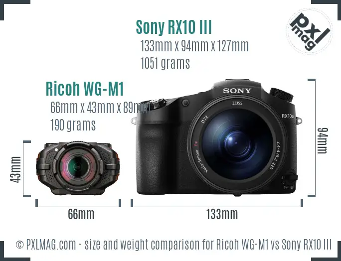 Ricoh WG-M1 vs Sony RX10 III size comparison