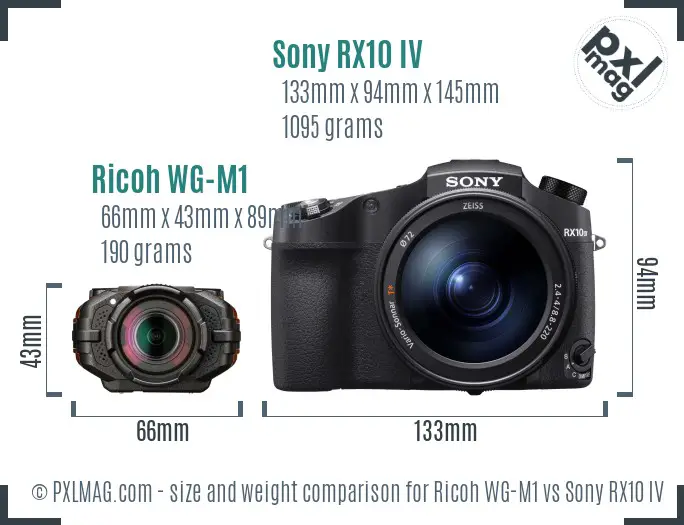 Ricoh WG-M1 vs Sony RX10 IV size comparison