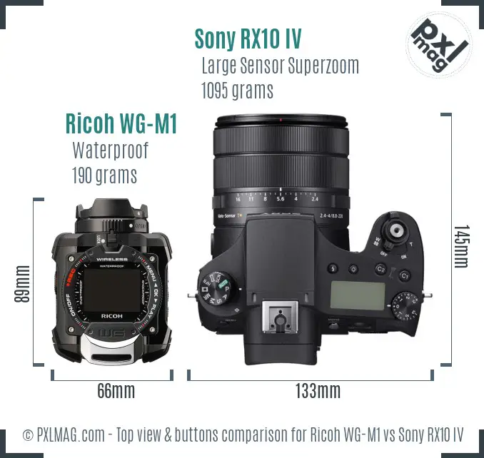 Ricoh WG-M1 vs Sony RX10 IV top view buttons comparison