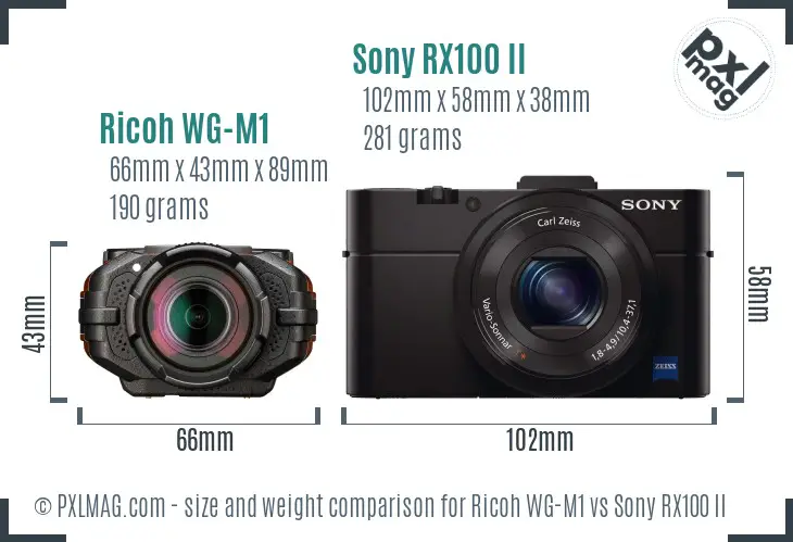 Ricoh WG-M1 vs Sony RX100 II size comparison