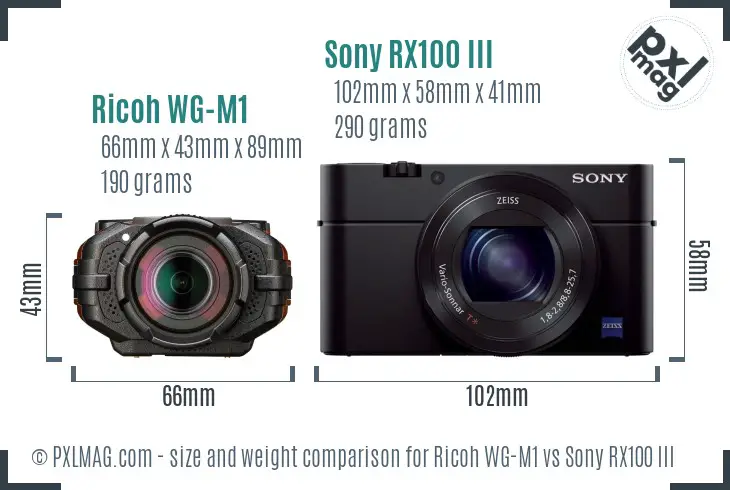 Ricoh WG-M1 vs Sony RX100 III size comparison