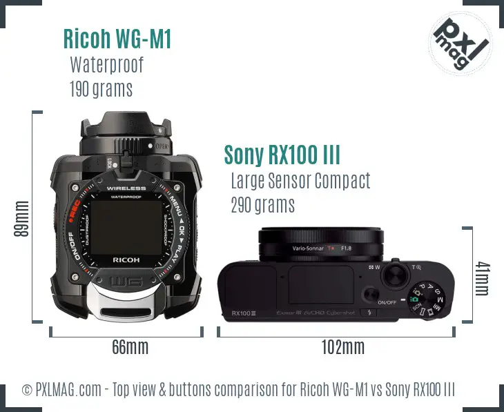 Ricoh WG-M1 vs Sony RX100 III top view buttons comparison