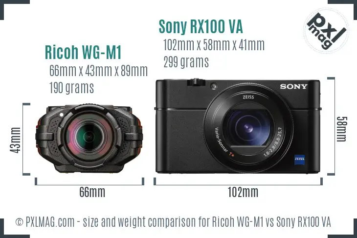 Ricoh WG-M1 vs Sony RX100 VA size comparison