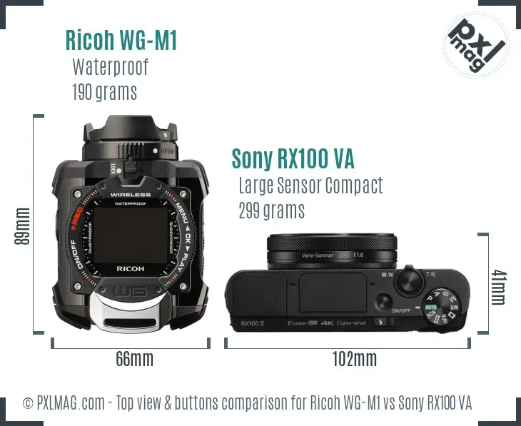 Ricoh WG-M1 vs Sony RX100 VA top view buttons comparison