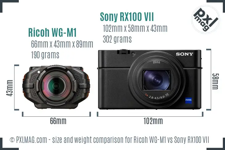 Ricoh WG-M1 vs Sony RX100 VII size comparison