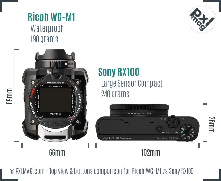Ricoh WG-M1 vs Sony RX100 top view buttons comparison