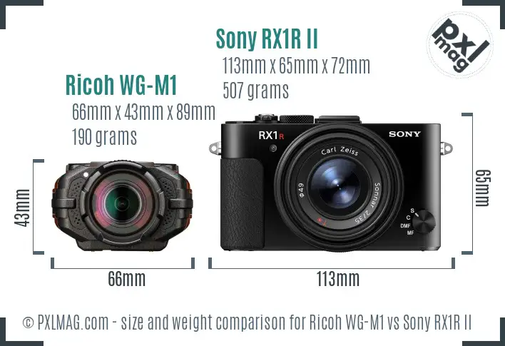 Ricoh WG-M1 vs Sony RX1R II size comparison