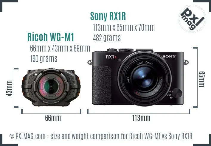 Ricoh WG-M1 vs Sony RX1R size comparison