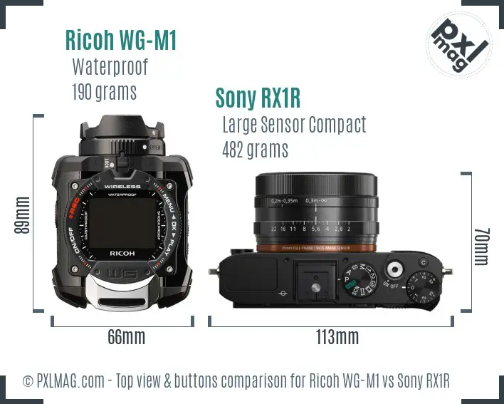 Ricoh WG-M1 vs Sony RX1R top view buttons comparison