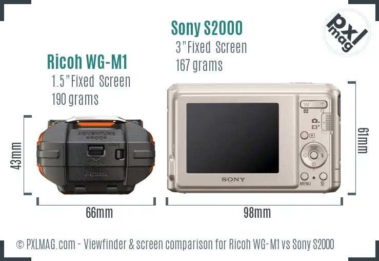 Ricoh WG-M1 vs Sony S2000 Screen and Viewfinder comparison
