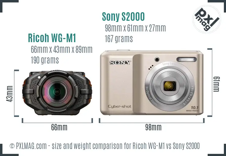 Ricoh WG-M1 vs Sony S2000 size comparison