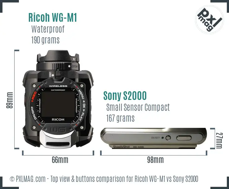 Ricoh WG-M1 vs Sony S2000 top view buttons comparison