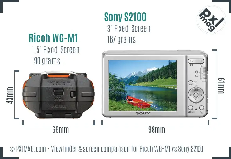Ricoh WG-M1 vs Sony S2100 Screen and Viewfinder comparison