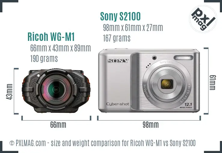Ricoh WG-M1 vs Sony S2100 size comparison