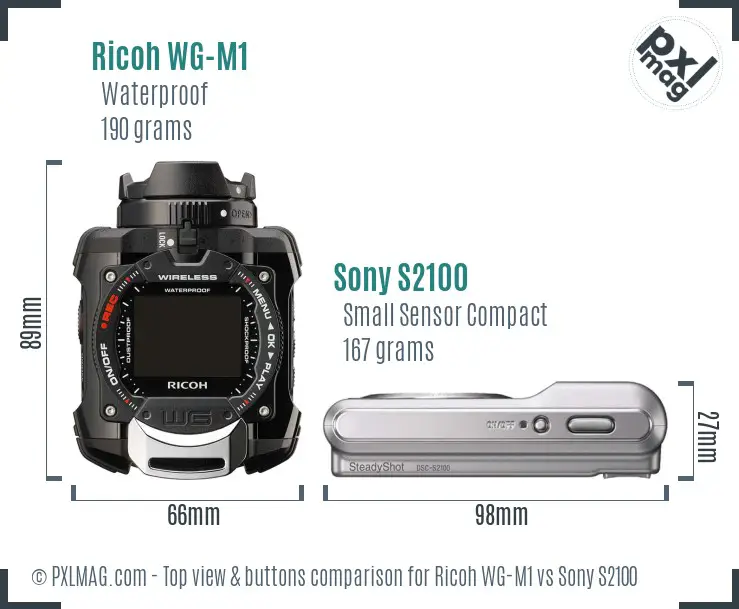 Ricoh WG-M1 vs Sony S2100 top view buttons comparison