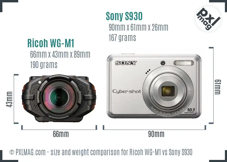Ricoh WG-M1 vs Sony S930 size comparison