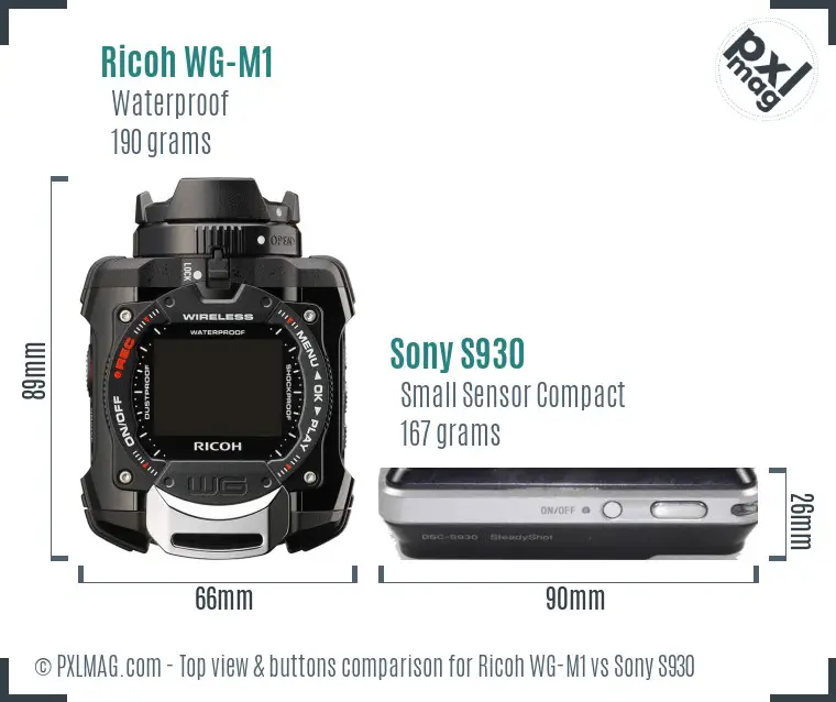 Ricoh WG-M1 vs Sony S930 top view buttons comparison