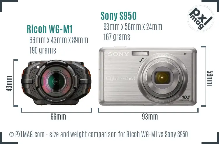 Ricoh WG-M1 vs Sony S950 size comparison